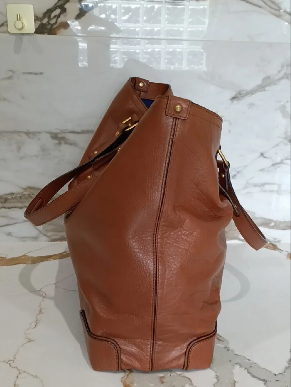 Juicy Couture Chestnut Brown Leather Tote with Gold Hardware